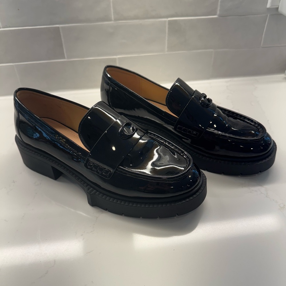 Coach Glossy Black Patent Leather Loafers